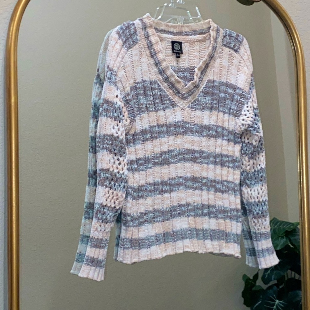 Bobeau Knit V-neck Sweater Wide Ribbed Size M